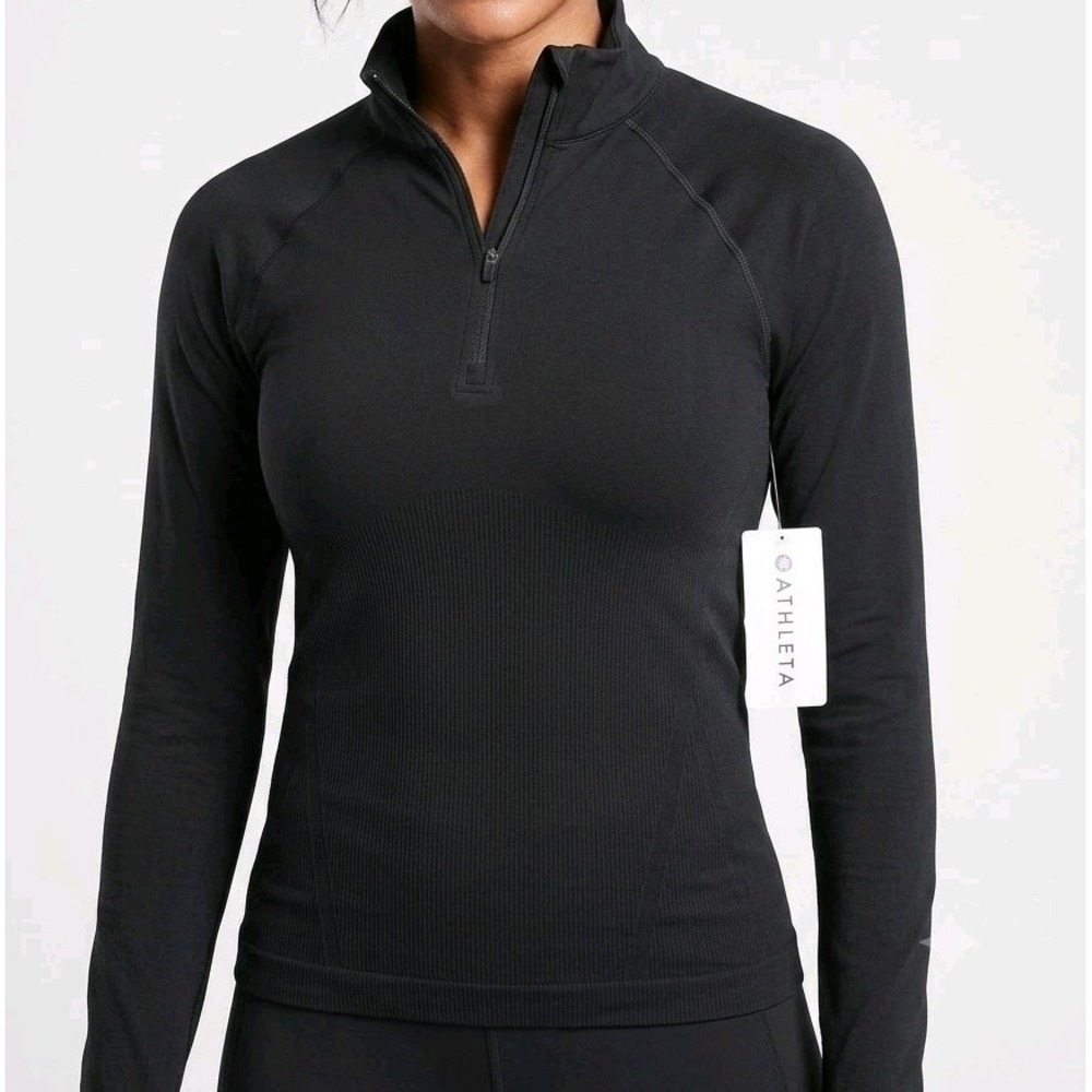 Athleta Momentum 1/2 Zip Top Black L Large Run Sport Long‎ Sleeve